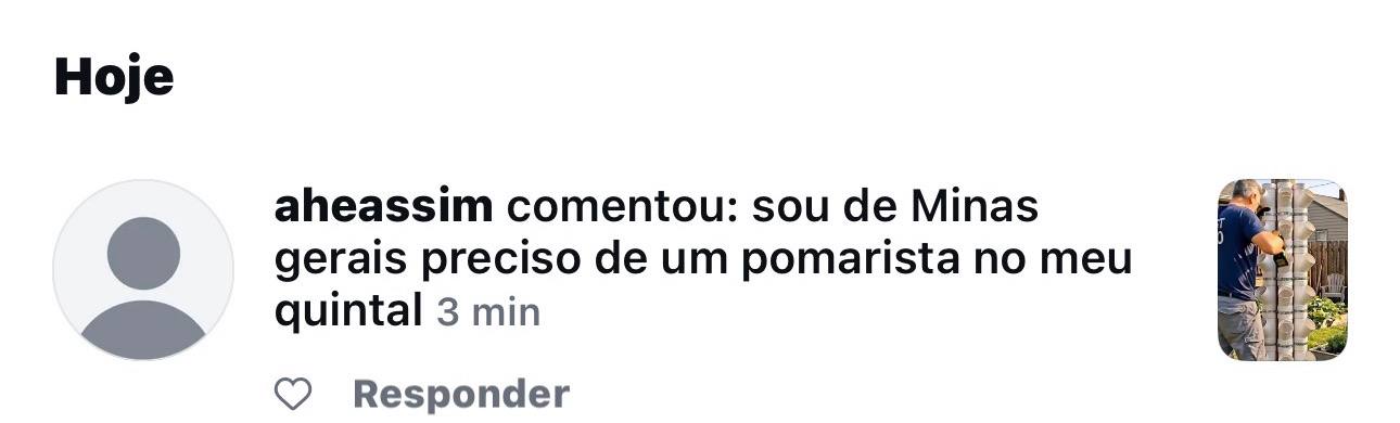 Comentário de Minas Gerais pedindo um pomarista