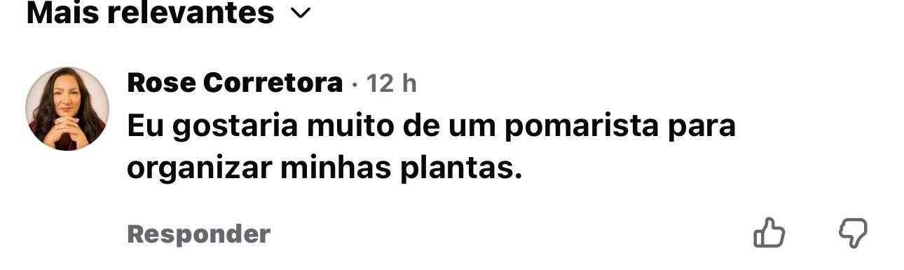 Comentário pedindo um pomarista para organizar as plantas