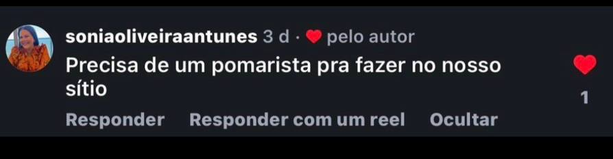 Comentário pedindo um pomarista para um sítio